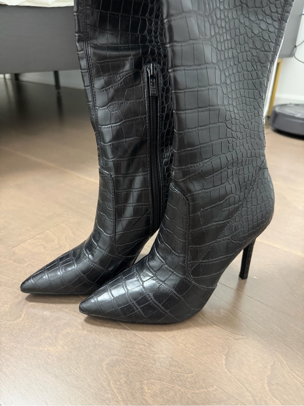 GUESS Black Croc-Embossed Over-the-Knee Stiletto Boots - Picture 7 of 7